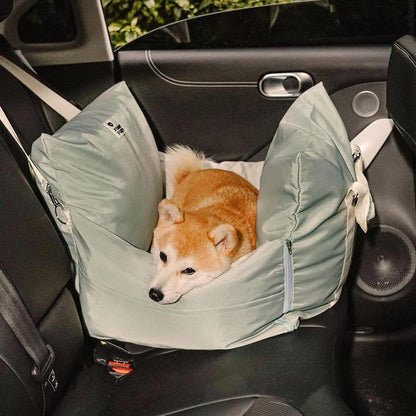 FUNNYFUZZY Waterproof First Class Dog Car Seat Bed with Adjustable, Seat Belt, Cushion Design, Bolster Support, Non-Skid Bottom, Dual-Sided Pillow, Use for Front or Back Seats, Detachable Design, Removable Cover, Machine Washable, 2 Ways to Carry