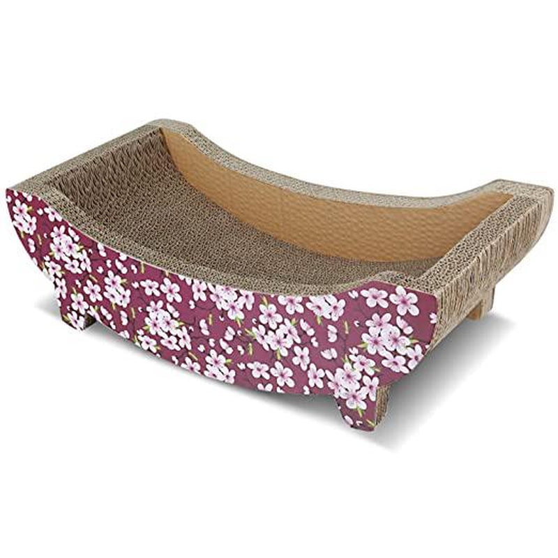 Scratchme Cat Scratching Post Lounge Bed,Boat Shape Cat Scratcher,Durable Recycle Board Pads