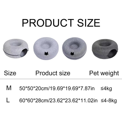 Felt Donut Bed for Cats House with Breather Hole Dog Bed Interactive Play Toys for Cats to Hide 2 in 1 Tunnel for Cats Bed