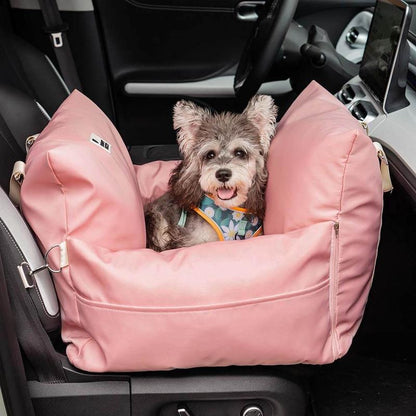 FUNNYFUZZY Waterproof First Class Dog Car Seat Bed with Adjustable, Seat Belt, Cushion Design, Bolster Support, Non-Skid Bottom, Dual-Sided Pillow, Use for Front or Back Seats, Detachable Design, Removable Cover, Machine Washable, 2 Ways to Carry