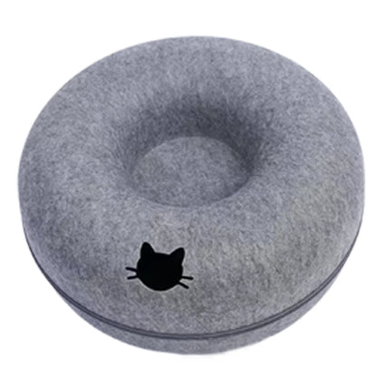 Felt Donut Bed for Cats House with Breather Hole Dog Bed Interactive Play Toys for Cats to Hide 2 in 1 Tunnel for Cats Bed