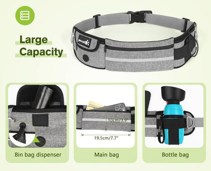 Pecute Hands Free Dog Leash with Pouch, Waist Belt Fanny Pack with Soft Padds, Dual Padded Handles and Durable Bungee (Up to 220Lbs)