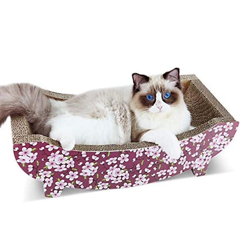 Scratchme Cat Scratching Post Lounge Bed,Boat Shape Cat Scratcher,Durable Recycle Board Pads