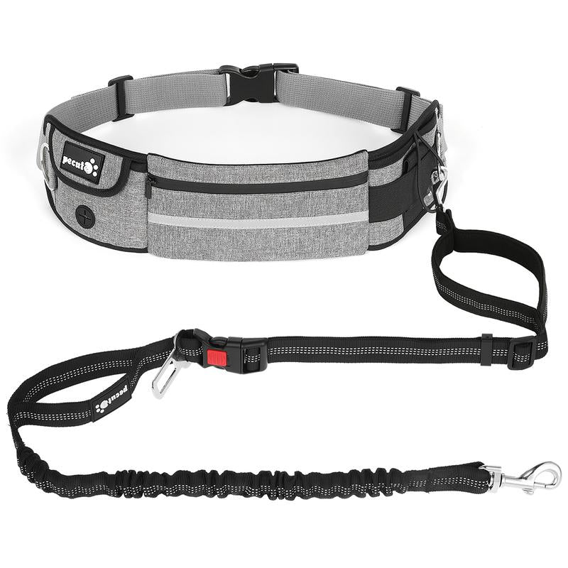 Pecute Hands Free Dog Leash with Pouch, Waist Belt Fanny Pack with Soft Padds, Dual Padded Handles and Durable Bungee (Up to 220Lbs)