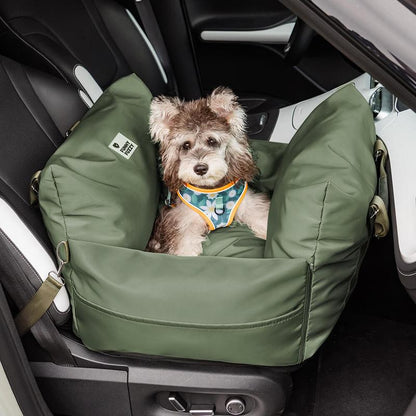 FUNNYFUZZY Waterproof First Class Dog Car Seat Bed with Adjustable, Seat Belt, Cushion Design, Bolster Support, Non-Skid Bottom, Dual-Sided Pillow, Use for Front or Back Seats, Detachable Design, Removable Cover, Machine Washable, 2 Ways to Carry