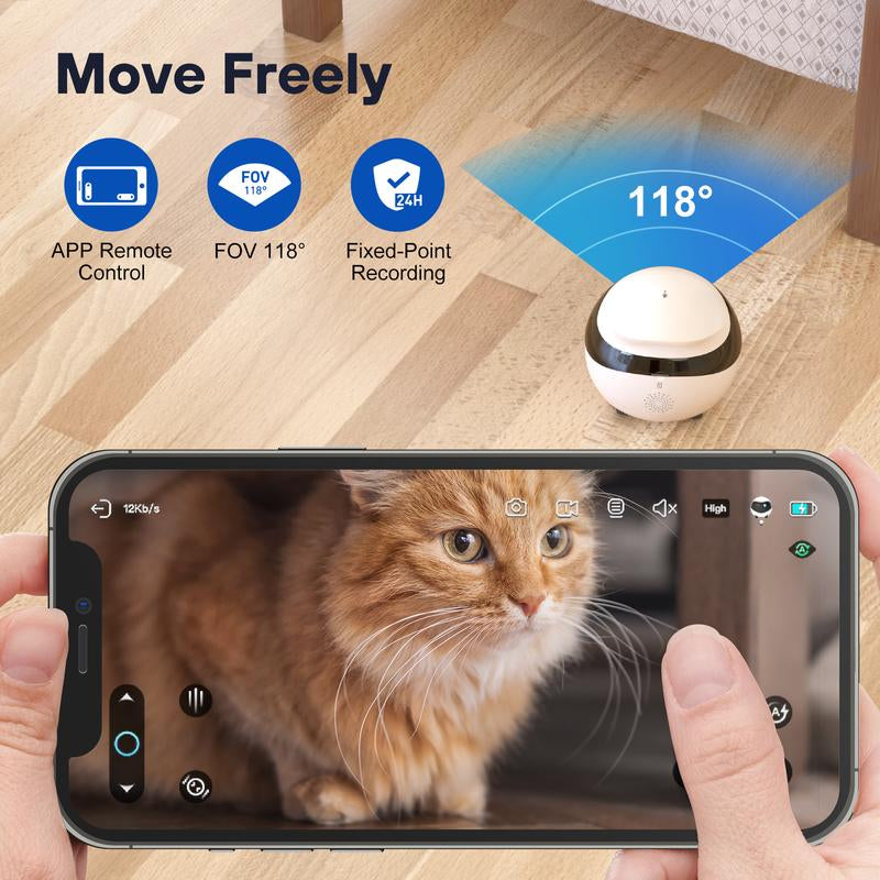 Enabot Ebo SE Pet Camera Home Security Camera, Movable Indoor Wifi Cam, 2 Way Talk, Night Vision,1080P Video, Self Charging Rechargeable Wireless Camera for Pet/Baby/Elderly