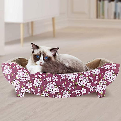 Scratchme Cat Scratching Post Lounge Bed,Boat Shape Cat Scratcher,Durable Recycle Board Pads